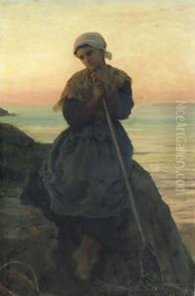 Jeune Pecheuse Bretonne; Douarnenez Oil Painting by Jules Breton