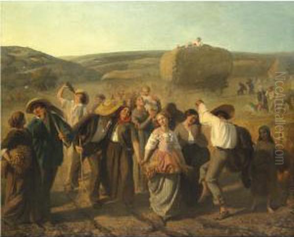 Le Retour Des Moissonneurs Oil Painting by Jules Breton