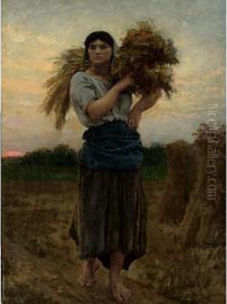 Dans Les Champs, Le Soir Oil Painting by Jules Breton