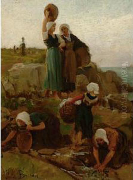 A La Fontaine; Douarnenez Oil Painting by Jules Breton