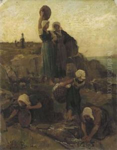 A La Fontaine; Douarnenez Oil Painting by Jules Breton