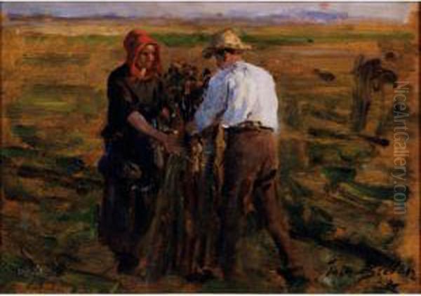 Mise En Tas Des Oeillettes Oil Painting by Jules Breton