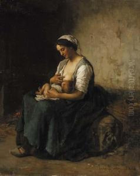 Mere Alaittant Son Bebe Oil Painting by Jules Breton