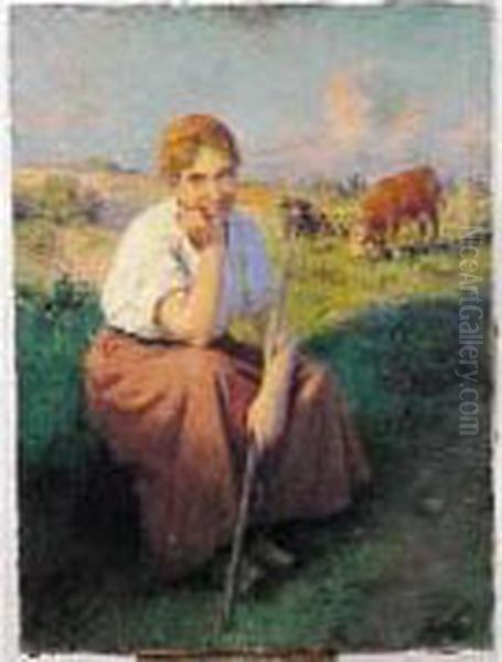 La Gardienne Du Troupeau Oil Painting by Jules Breton