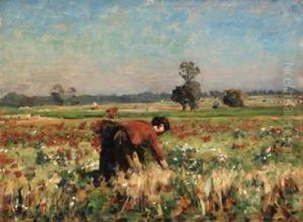 Le Pr Fleuri Courrires (the Flowering Field In Courrires) Oil Painting by Jules Breton