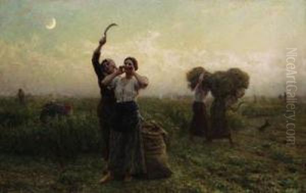 L'appel Du Soir (evening Call) Oil Painting by Jules Breton