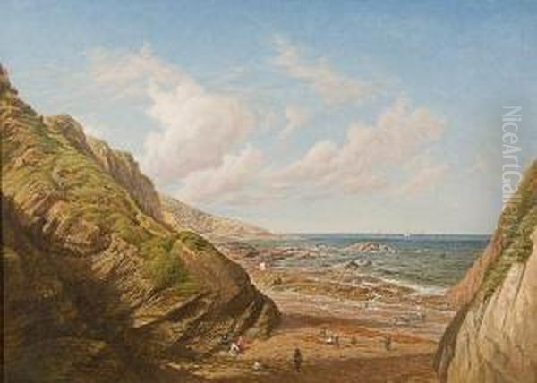 Figures On A Rocky Coastline Oil Painting by John Edward Brett