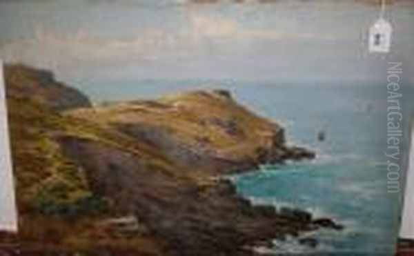 Rocky Coastal View Oil Painting by John Edward Brett