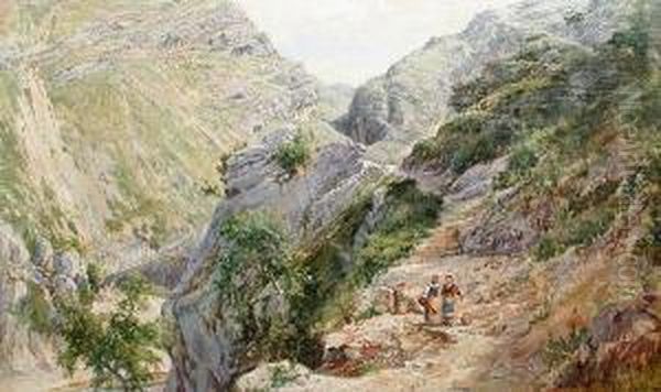 Peasant Women In An Italian Landscape Oil Painting by John Edward Brett