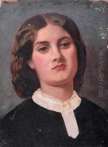 Portrait, Head And Shoulders Of A Lady Oil Painting by John Edward Brett