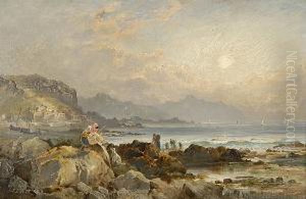 Figures On The Rocks Oil Painting by John Edward Brett