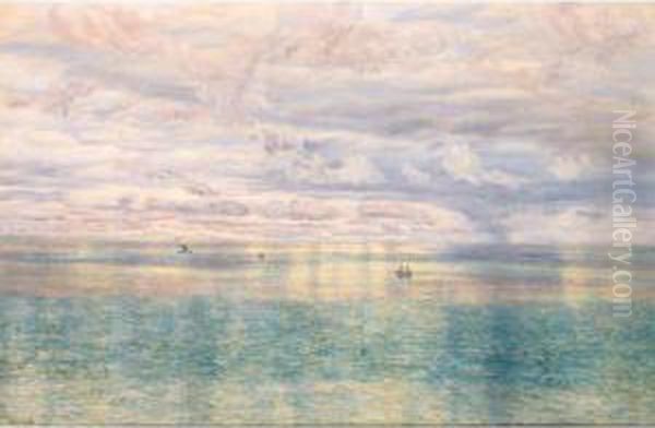 The Sicilian Sea, From The Taormina Cliffs Oil Painting by John Edward Brett