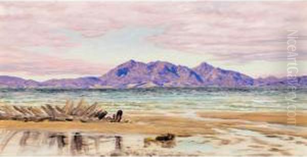 Clear Autumn Air, The Ayrshire Coast Looking Towards Arran Oil Painting by John Edward Brett