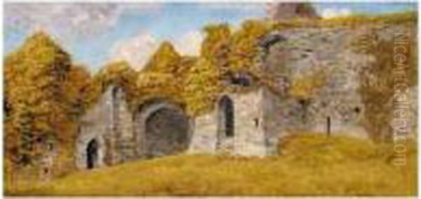 Oystermouth Castle, Swansea Oil Painting by John Edward Brett