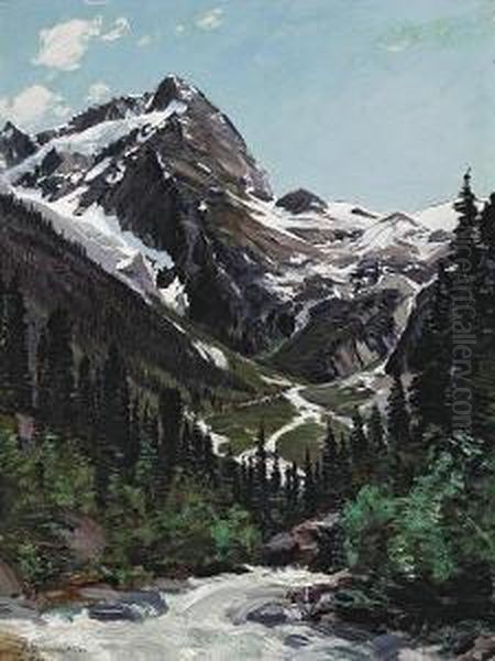 Mountain Streams Converging Oil Painting by Henry Joseph Breuer