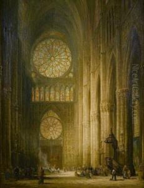 Interieur De La Cathedrale De Reims Oil Painting by James Alphege Brewer