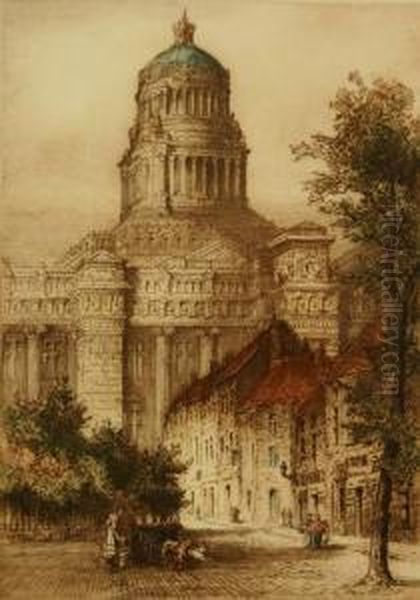 Malines, Palace Of Justice From The Boulevard Waterloo,brussels, Belgium Oil Painting by James Alphege Brewer