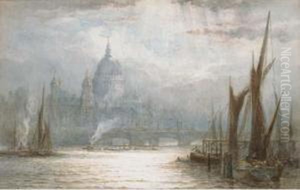 St. Paul's Cathedral And Waterloo Bridge Oil Painting by James Alphege Brewer