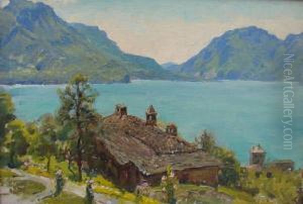 Lake Como Looking North Beyond Menaggio Oil Painting by Anna Richards Brewster