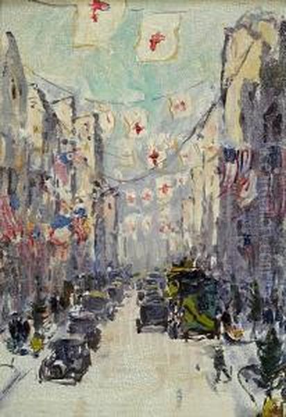 Fifth Avenue Flags Oil Painting by Anna Richards Brewster