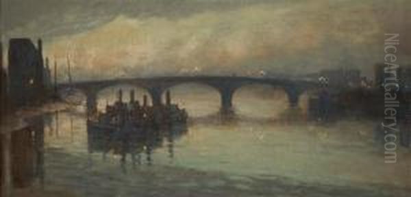 Battersea Bridge At Twilight Oil Painting by Anna Richards Brewster