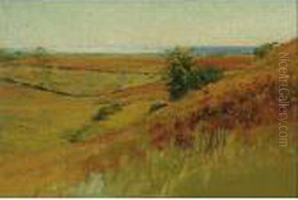 Autumn Pasture And Sea, Matunuck, Rhode Island Oil Painting by Anna Richards Brewster