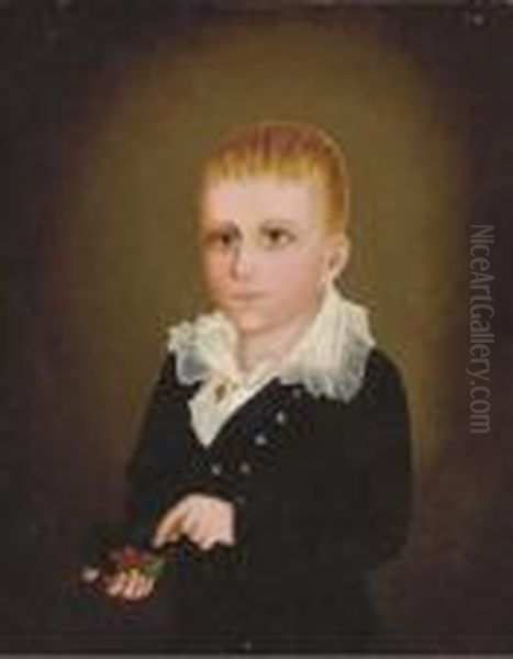 Portrait Of A Boy Holding Berries Oil Painting by John, Brewster Jnr.