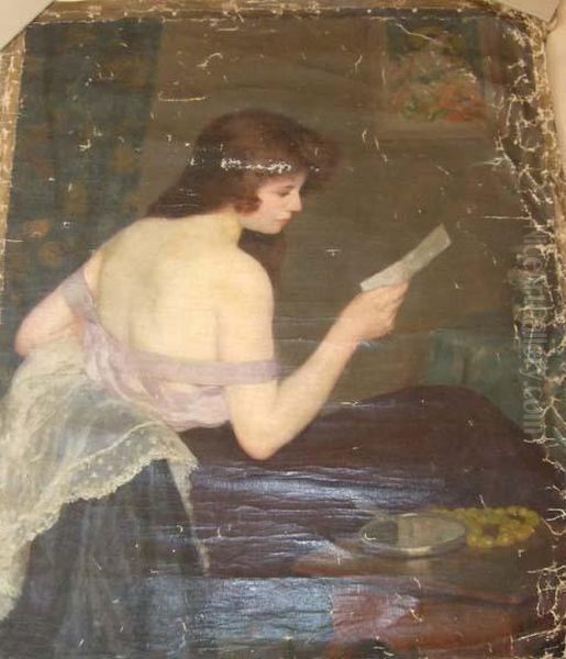 Femme A La Lettre Oil Painting by Francois Xavier Bricard