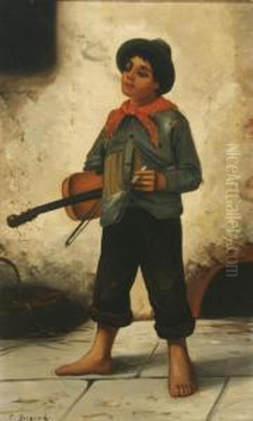 The Peasant Violinist Oil Painting by Francois Xavier Bricard