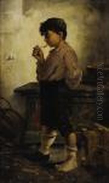 The First Cigar Oil Painting by Francois Xavier Bricard