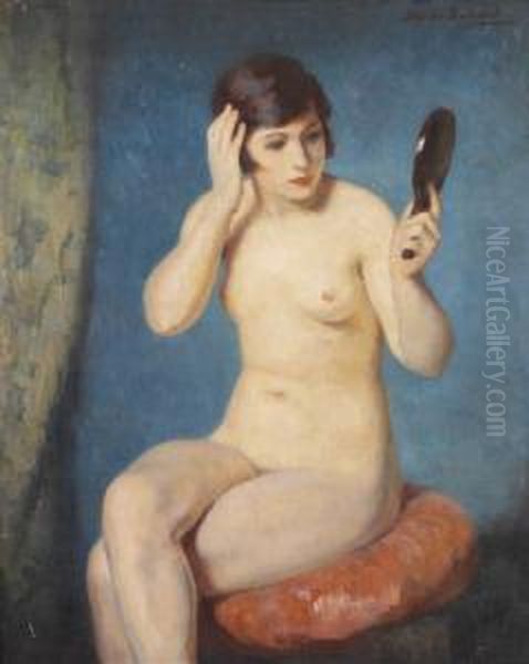 Femme Au Miroir Oil Painting by Francois Xavier Bricard