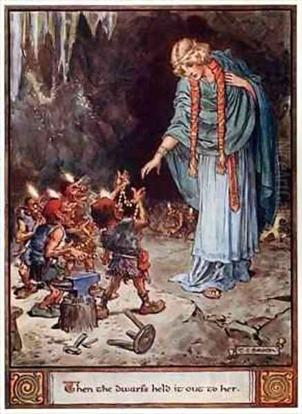 Then the dwarfs held it out to her Oil Painting by Charles Edmund Brock