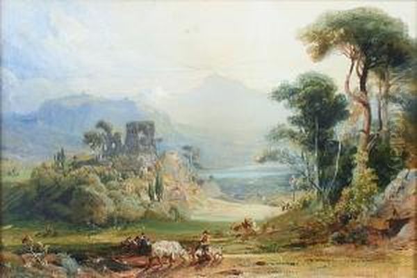 A Landscape With Castle Ruins And Figures Oil Painting by Frederick Lee Bridell