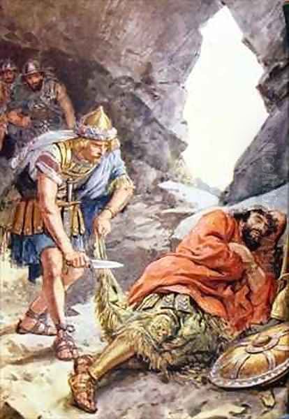 Once he saved Saul's life when he found him in a cave, sleeping Oil Painting by Charles Edmund Brock