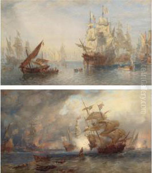 The Spanish Armada Oil Painting by Sir Oswald Walter Brierly