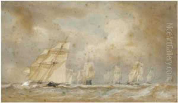 Brigs Racing Round The Fleet Oil Painting by Sir Oswald Walter Brierly