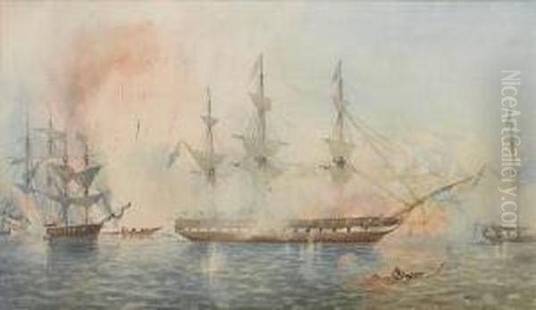 The Bombardment Of Acre, 3rd. November1840 Oil Painting by Sir Oswald Walter Brierly