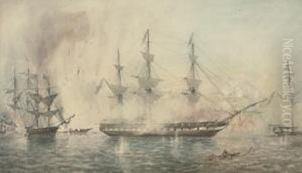 The Bombardment Of Acre Oil Painting by Sir Oswald Walter Brierly