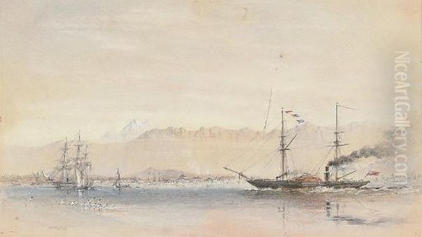 H.m. Surveying Ship Oil Painting by Sir Oswald Walter Brierly