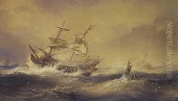 Vessels Of The Spanish Armada Oil Painting by Sir Oswald Walter Brierly