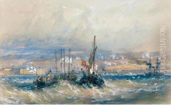 Meeting Of English And Russian Flags Of Truce Off Sebastopol During The Crimean War Oil Painting by Sir Oswald Walter Brierly