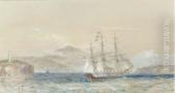 H.m.s. Galatea Off The Coast Of New South Wales Oil Painting by Sir Oswald Walter Brierly