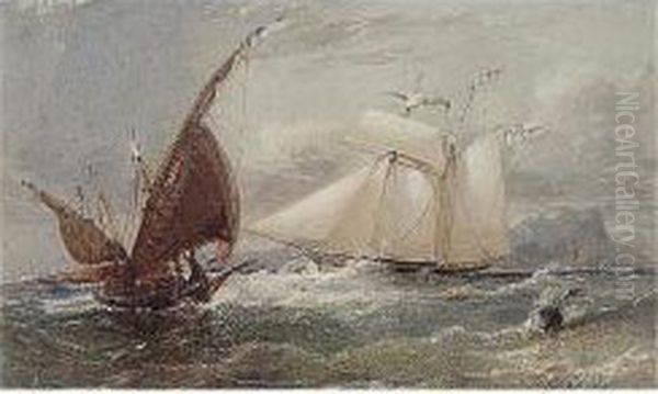 Shipping Off The Coast Oil Painting by Sir Oswald Walter Brierly