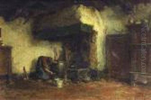 Lighting The Stove Oil Painting by Arthur Briet