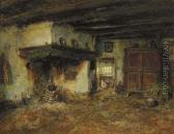 A Farm Kitchen Oil Painting by Arthur Briet