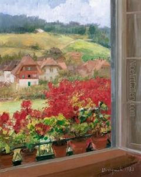 Sicht Aus Einem Fenster Auf Hauser In Langnau. by Luigi Brignoli