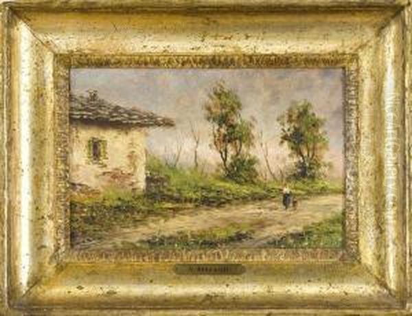 Viale Di Campagna Con Casolare E Viandanti Oil Painting by Antonio, Anton Brioschi