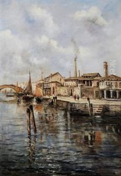 Murano Isola Del Fuoco Oil Painting by Antonio, Anton Brioschi