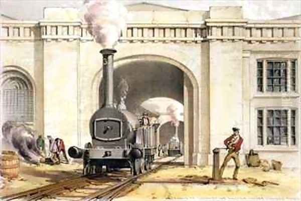 Entrance to Locomotive Engine House, Camden Town Oil Painting by John Cooke Bourne