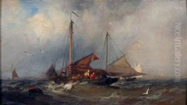 Boats On A Stormy Sea Oil Painting by Franklin Briscoe